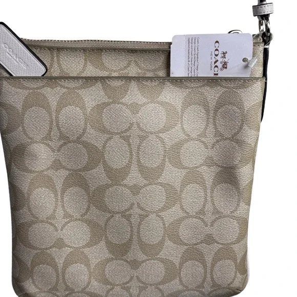 Coach Signature C Jacquard Crossbody Bag Khaki White Leather Trim‎ Gold Hardware - Picture 3 of 9